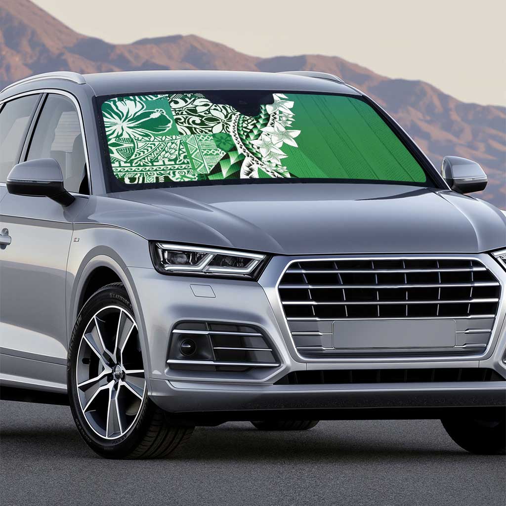 Aloha Vintage Plumeria Hawaiian Tapa Pattern Auto Sun Shade Green Hawaiian Tapa Pattern - Polynesian Pride