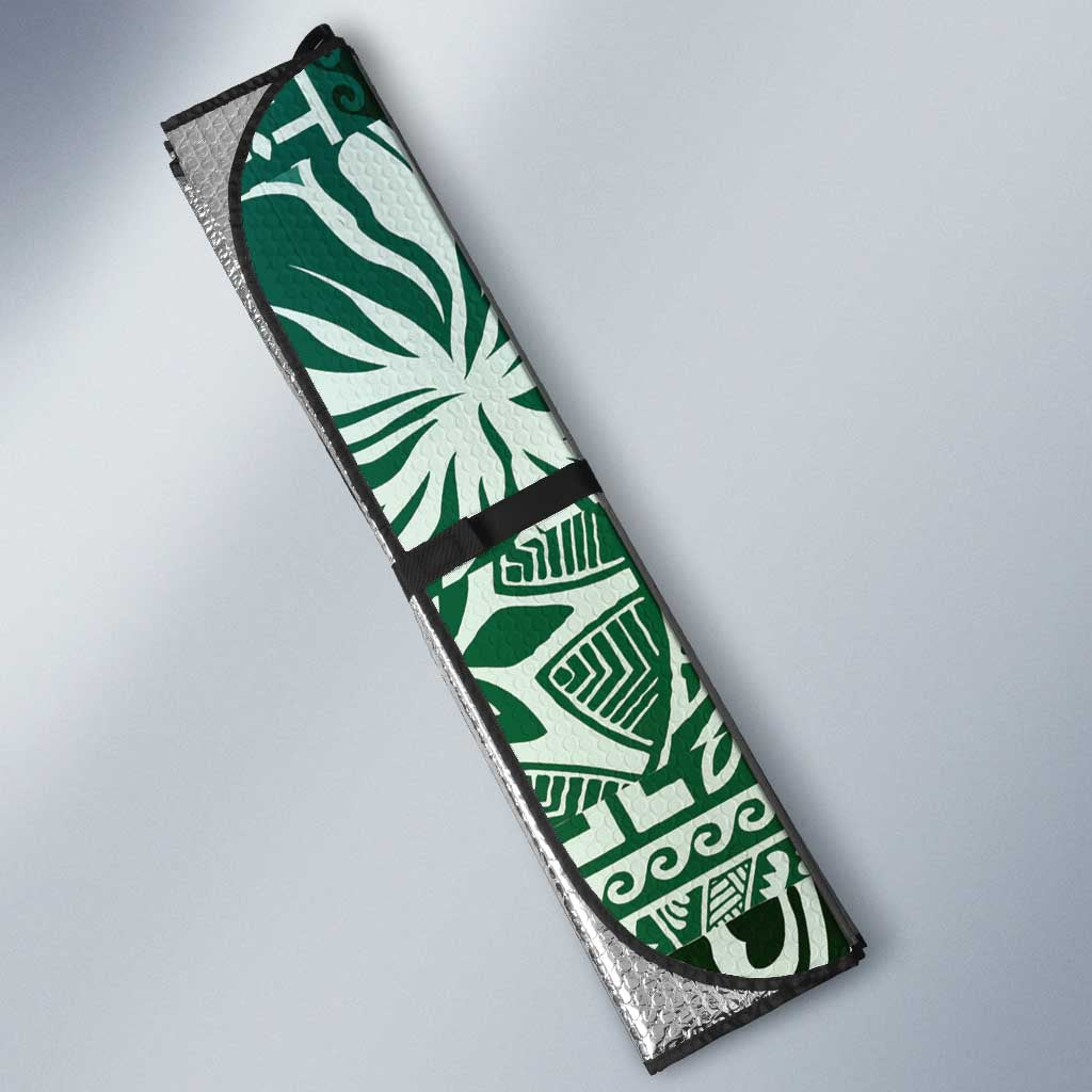 Aloha Vintage Plumeria Hawaiian Tapa Pattern Auto Sun Shade Green Hawaiian Tapa Pattern - Polynesian Pride