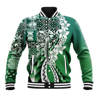 Aloha Vintage Plumeria Hawaiian Tapa Pattern Baseball Jacket Green Hawaiian Tapa Pattern - Polynesian Pride