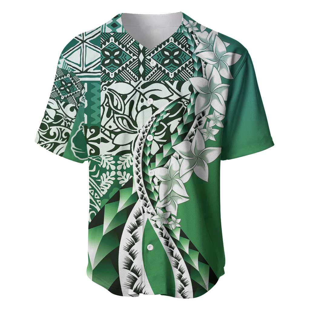 Aloha Vintage Plumeria Hawaiian Tapa Pattern Baseball Jersey Green Hawaiian Tapa Pattern - Polynesian Pride