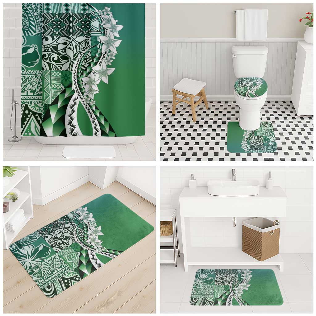 Aloha Vintage Plumeria Hawaiian Tapa Pattern Bathroom Set Green Hawaiian Tapa Pattern - Polynesian Pride