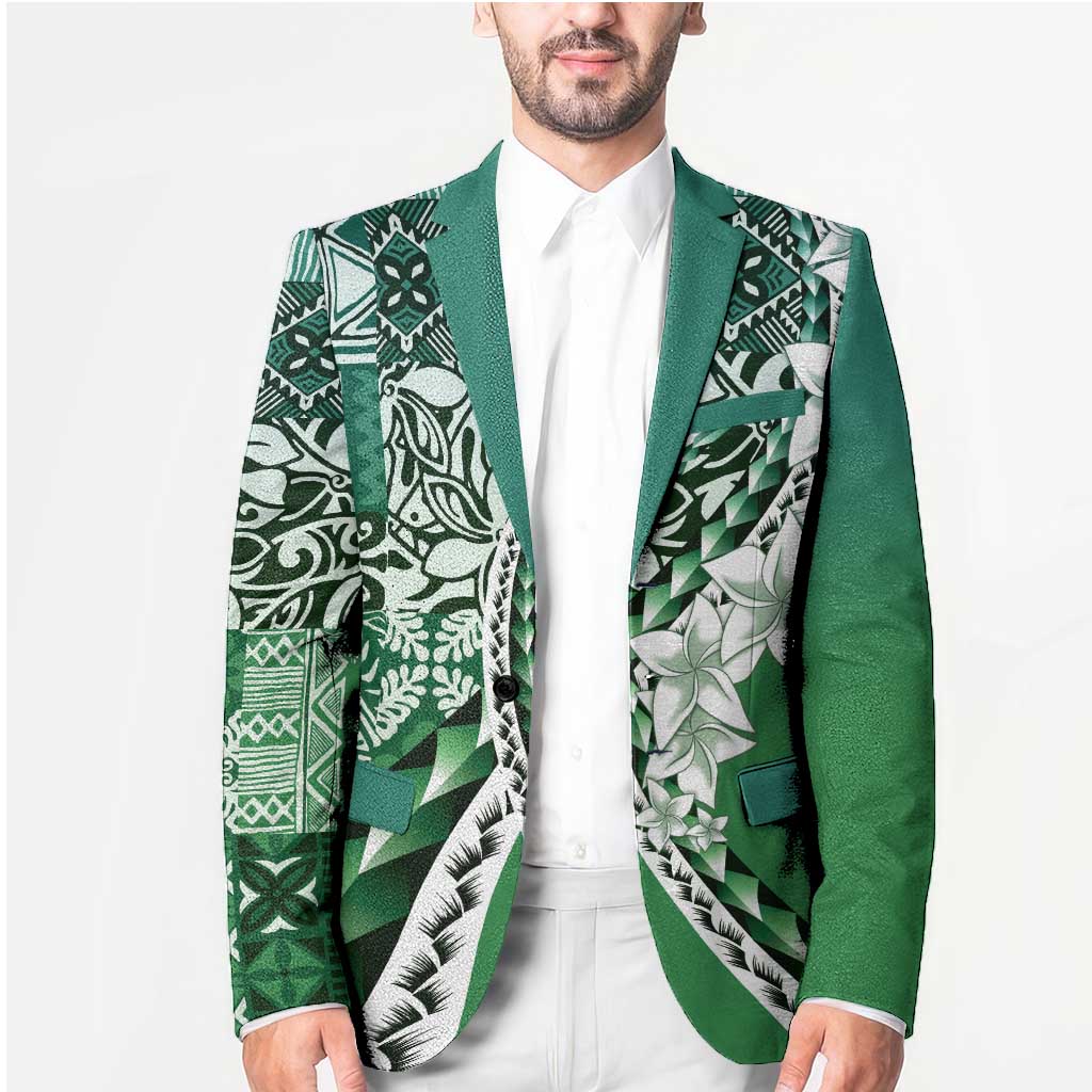 Aloha Vintage Plumeria Hawaiian Tapa Pattern Blazer Green Hawaiian Tapa Pattern - Polynesian Pride