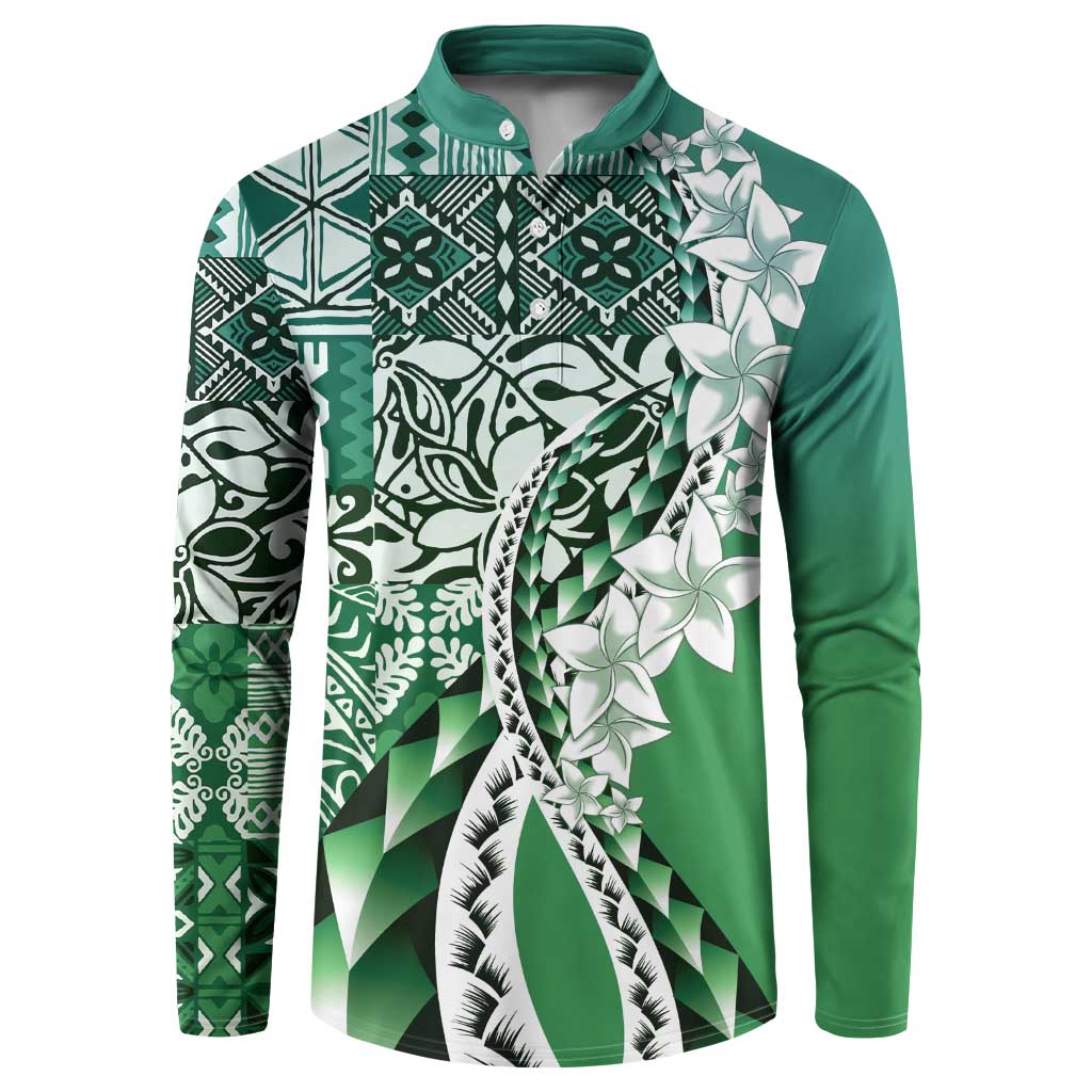 Aloha Vintage Plumeria Hawaiian Tapa Pattern Button Sweatshirt Green Hawaiian Tapa Pattern - Polynesian Pride