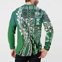 Aloha Vintage Plumeria Hawaiian Tapa Pattern Button Sweatshirt Green Hawaiian Tapa Pattern - Polynesian Pride
