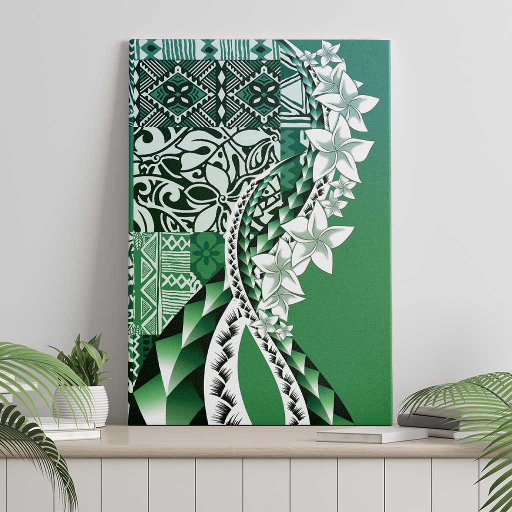Aloha Vintage Plumeria Hawaiian Tapa Pattern Canvas Wall Art Green Hawaiian Tapa Pattern - Polynesian Pride