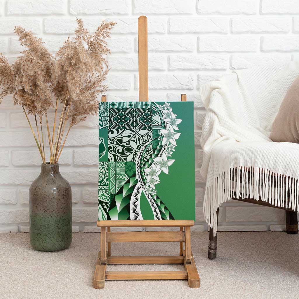 Aloha Vintage Plumeria Hawaiian Tapa Pattern Canvas Wall Art Green Hawaiian Tapa Pattern - Polynesian Pride