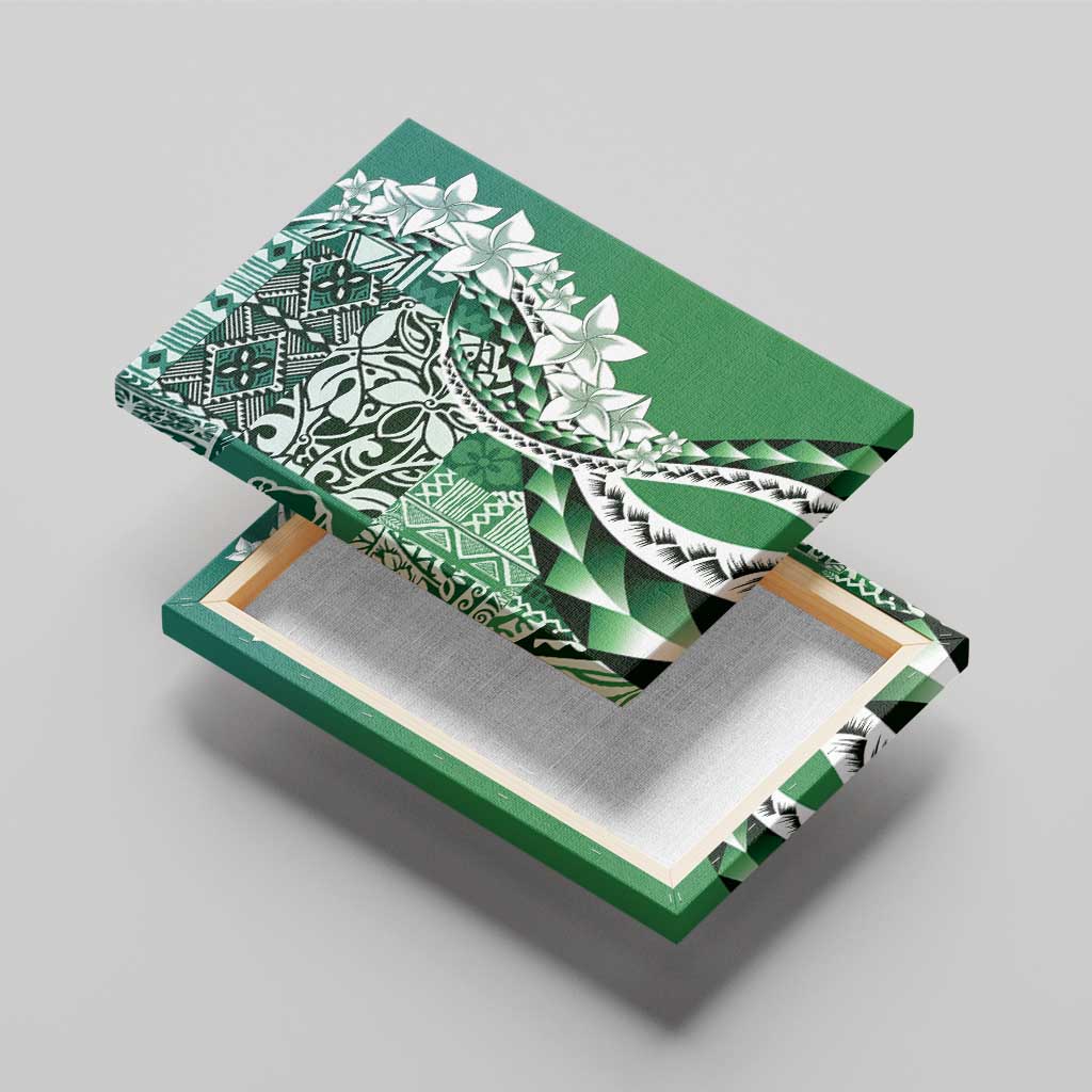 Aloha Vintage Plumeria Hawaiian Tapa Pattern Canvas Wall Art Green Hawaiian Tapa Pattern - Polynesian Pride