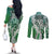 Aloha Vintage Plumeria Hawaiian Tapa Pattern Couples Matching Off The Shoulder Long Sleeve Dress and Long Sleeve Button Shirt Green Hawaiian Tapa Pattern - Polynesian Pride
