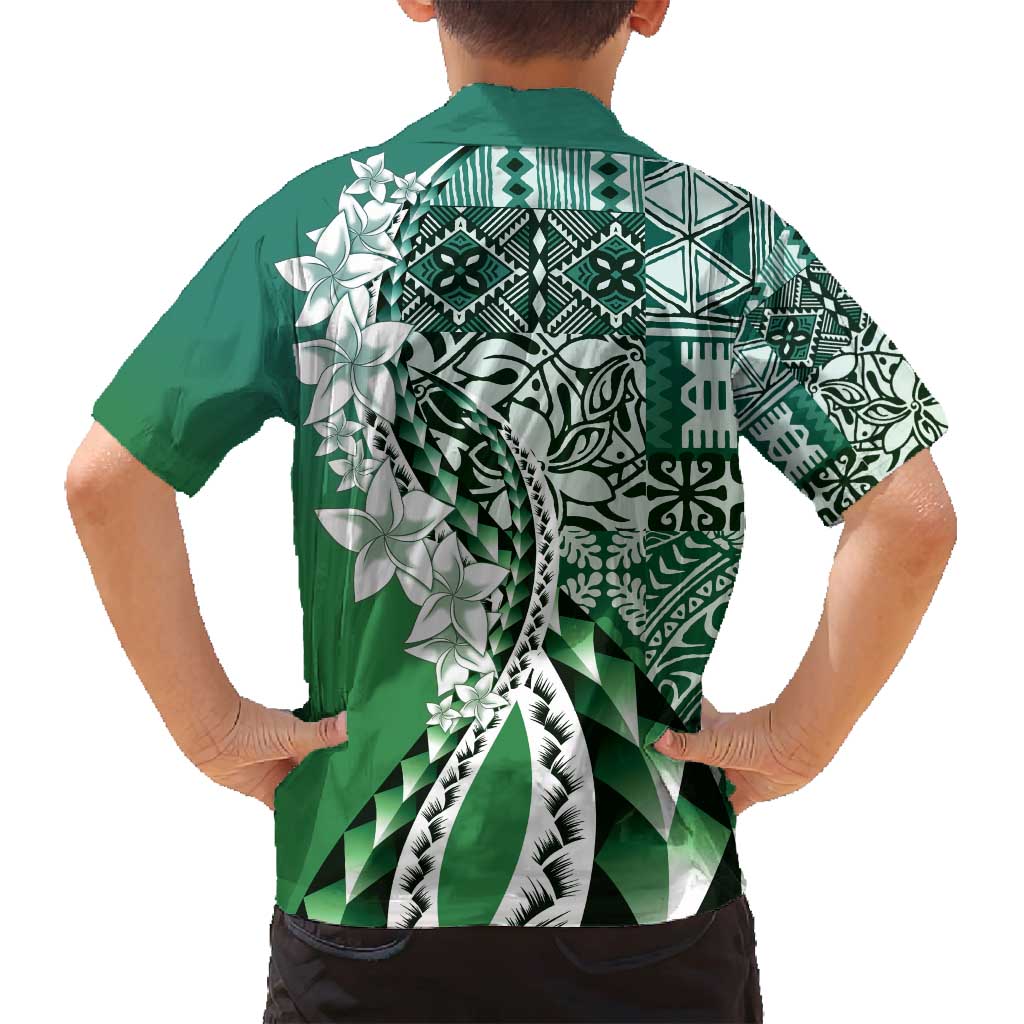Aloha Vintage Plumeria Hawaiian Tapa Pattern Family Matching Long Sleeve Bodycon Dress and Hawaiian Shirt Green Hawaiian Tapa Pattern - Polynesian Pride