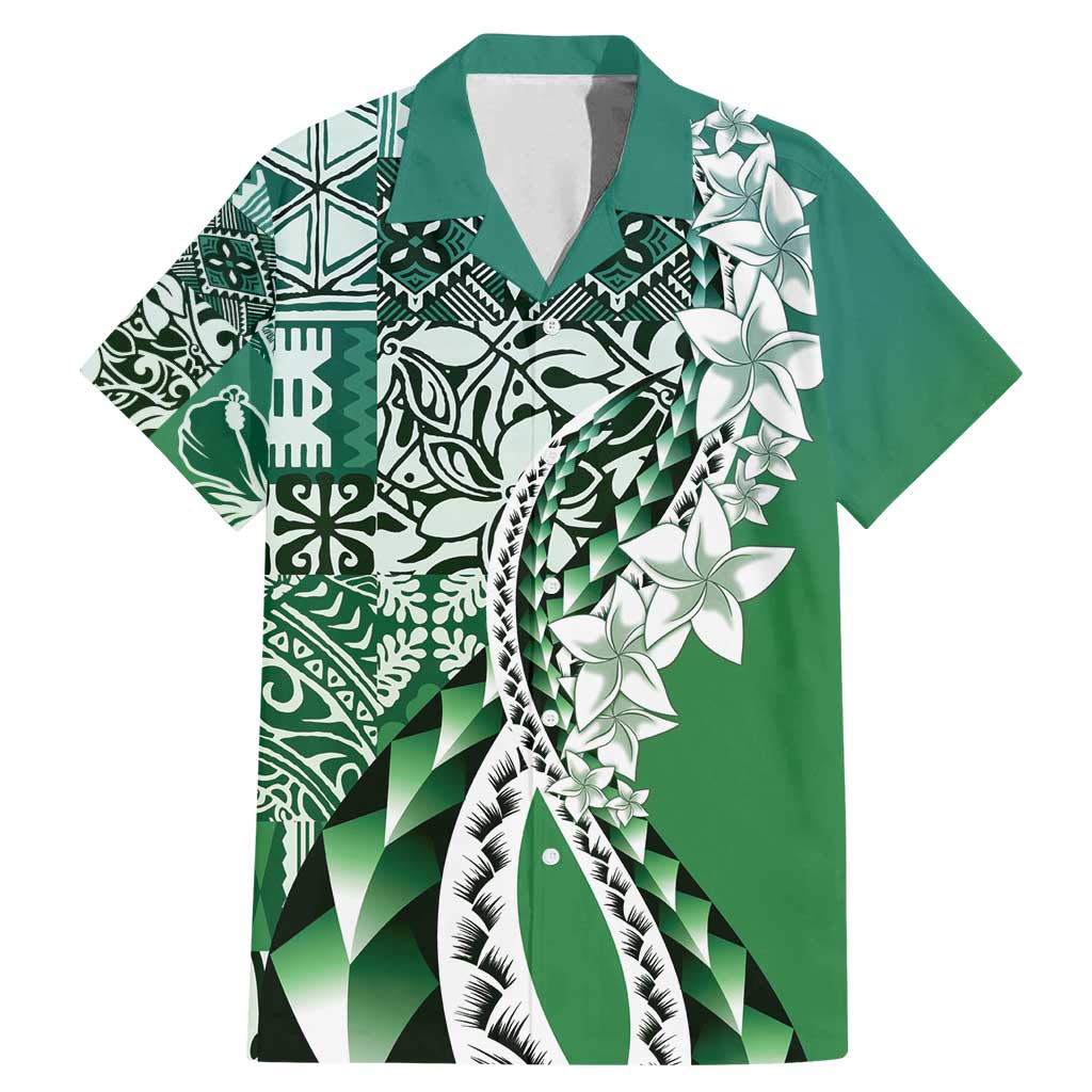Aloha Vintage Plumeria Hawaiian Tapa Pattern Family Matching Mermaid Dress and Hawaiian Shirt Green Hawaiian Tapa Pattern - Polynesian Pride