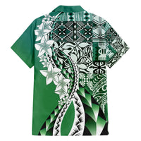 Aloha Vintage Plumeria Hawaiian Tapa Pattern Family Matching Off The Shoulder Long Sleeve Dress and Hawaiian Shirt Green Hawaiian Tapa Pattern - Polynesian Pride