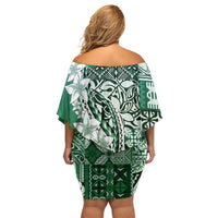 Aloha Vintage Plumeria Hawaiian Tapa Pattern Family Matching Off Shoulder Short Dress and Hawaiian Shirt Green Hawaiian Tapa Pattern - Polynesian Pride