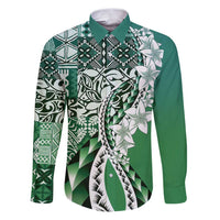 Aloha Vintage Plumeria Hawaiian Tapa Pattern Family Matching Puletasi and Hawaiian Shirt Green Hawaiian Tapa Pattern - Polynesian Pride