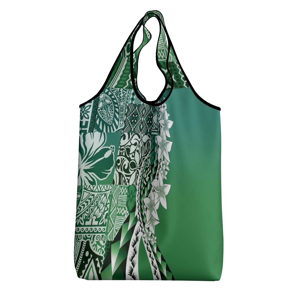 Aloha Vintage Plumeria Hawaiian Tapa Pattern Grocery Bag Green Hawaiian Tapa Pattern - Polynesian Pride