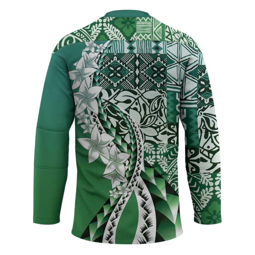 Aloha Vintage Plumeria Hawaiian Tapa Pattern Hockey Jersey Green Hawaiian Tapa Pattern - Polynesian Pride