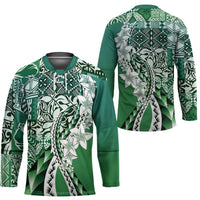 Aloha Vintage Plumeria Hawaiian Tapa Pattern Hockey Jersey Green Hawaiian Tapa Pattern - Polynesian Pride