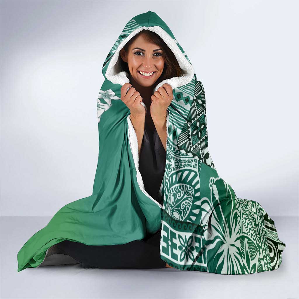 Aloha Vintage Plumeria Hawaiian Tapa Pattern Hooded Blanket Green Hawaiian Tapa Pattern - Polynesian Pride