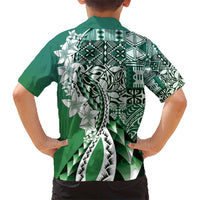Aloha Vintage Plumeria Hawaiian Tapa Pattern Kid Hawaiian Shirt Green Hawaiian Tapa Pattern - Polynesian Pride