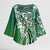 Aloha Vintage Plumeria Hawaiian Tapa Pattern Kimono Sleeve Blouse Green Hawaiian Tapa Pattern - Polynesian Pride