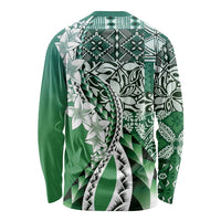Aloha Vintage Plumeria Hawaiian Tapa Pattern Long Sleeve Shirt Green Hawaiian Tapa Pattern - Polynesian Pride