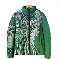 Aloha Vintage Plumeria Hawaiian Tapa Pattern Padded Jacket Green Hawaiian Tapa Pattern - Polynesian Pride