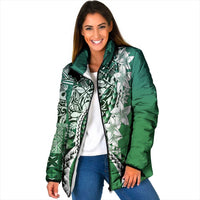 Aloha Vintage Plumeria Hawaiian Tapa Pattern Padded Jacket Green Hawaiian Tapa Pattern - Polynesian Pride