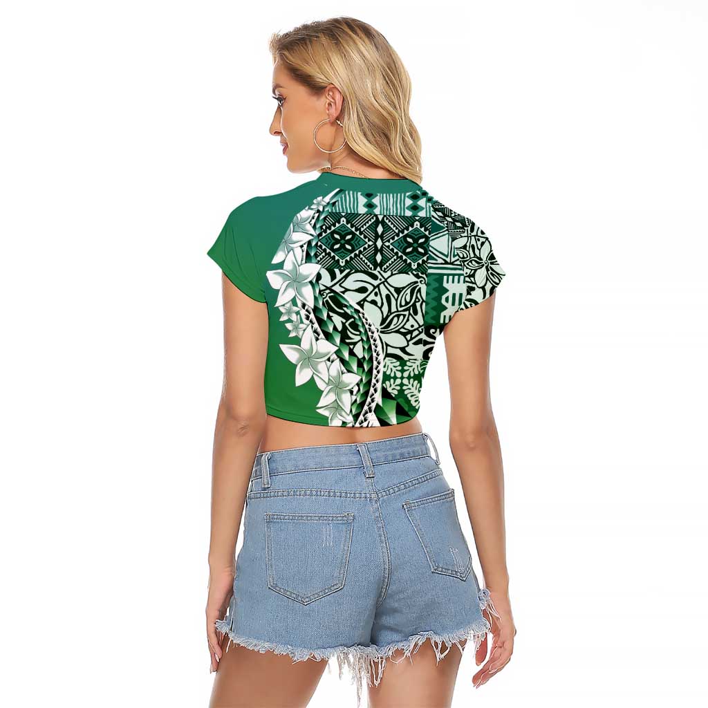 Aloha Vintage Plumeria Hawaiian Tapa Pattern Raglan Cropped T Shirt Green Hawaiian Tapa Pattern - Polynesian Pride