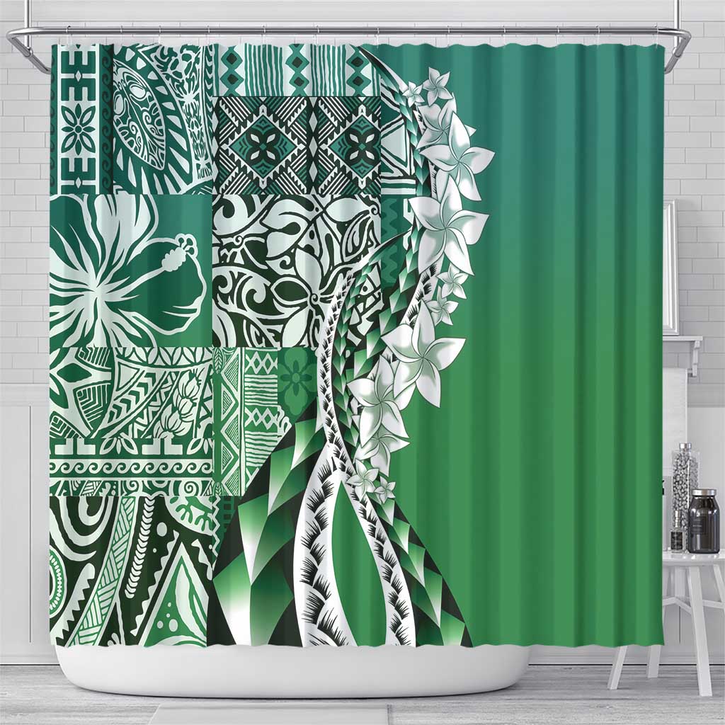 Aloha Vintage Plumeria Hawaiian Tapa Pattern Shower Curtain Green Hawaiian Tapa Pattern - Polynesian Pride