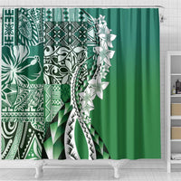 Aloha Vintage Plumeria Hawaiian Tapa Pattern Shower Curtain Green Hawaiian Tapa Pattern - Polynesian Pride