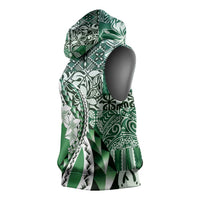 Aloha Vintage Plumeria Hawaiian Tapa Pattern Sleeveless Hoodie Green Hawaiian Tapa Pattern - Polynesian Pride