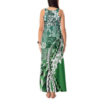 Aloha Vintage Plumeria Hawaiian Tapa Pattern Tank Maxi Dress Green Hawaiian Tapa Pattern - Polynesian Pride