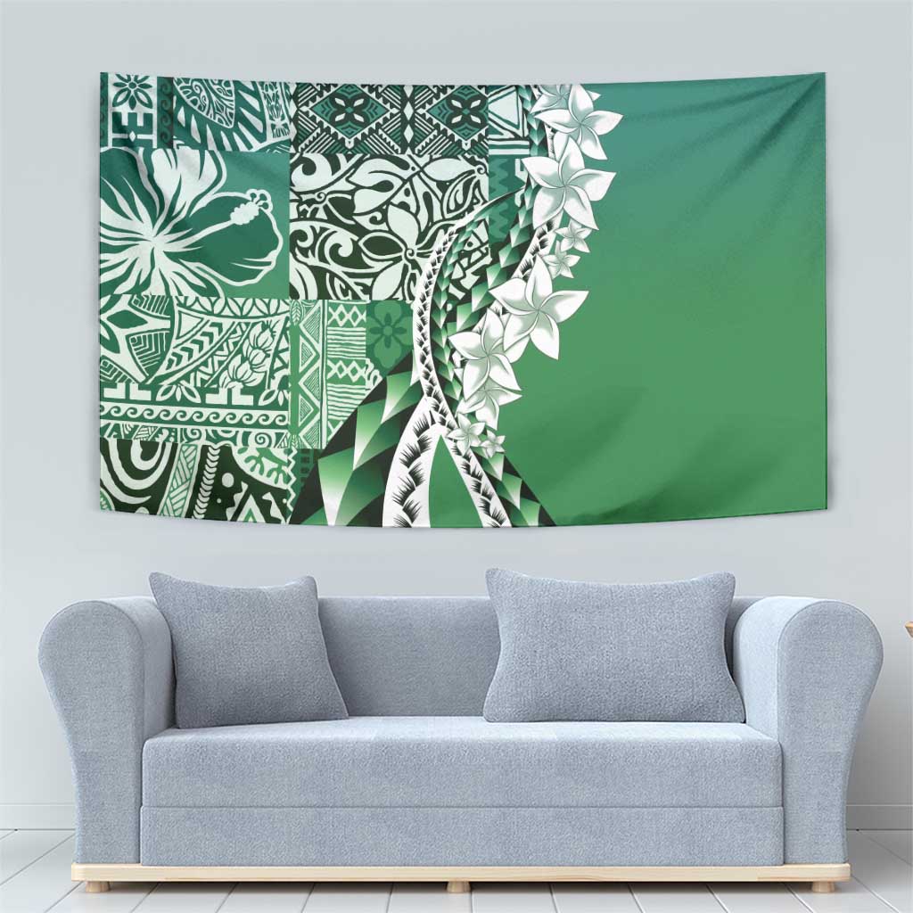 Aloha Vintage Plumeria Hawaiian Tapa Pattern Tapestry Green Hawaiian Tapa Pattern - Polynesian Pride