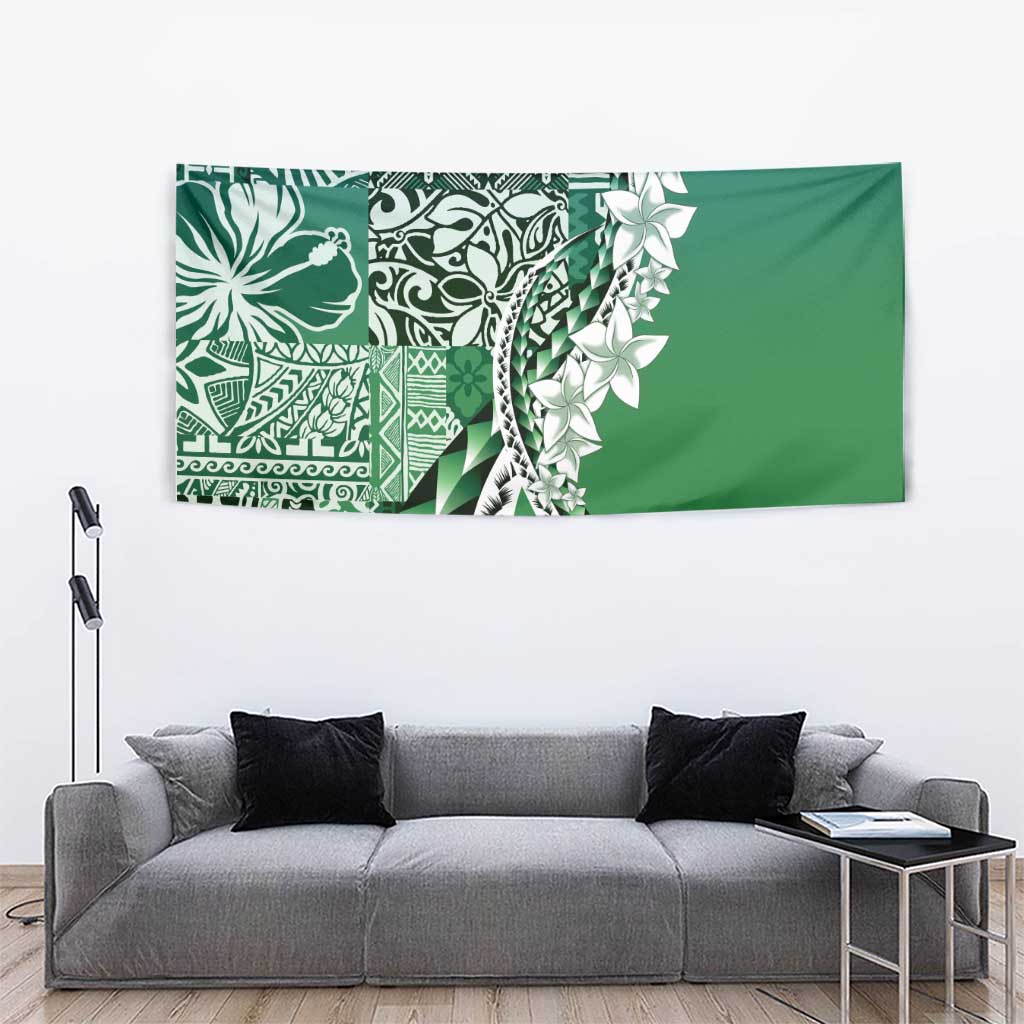 Aloha Vintage Plumeria Hawaiian Tapa Pattern Tapestry Green Hawaiian Tapa Pattern - Polynesian Pride