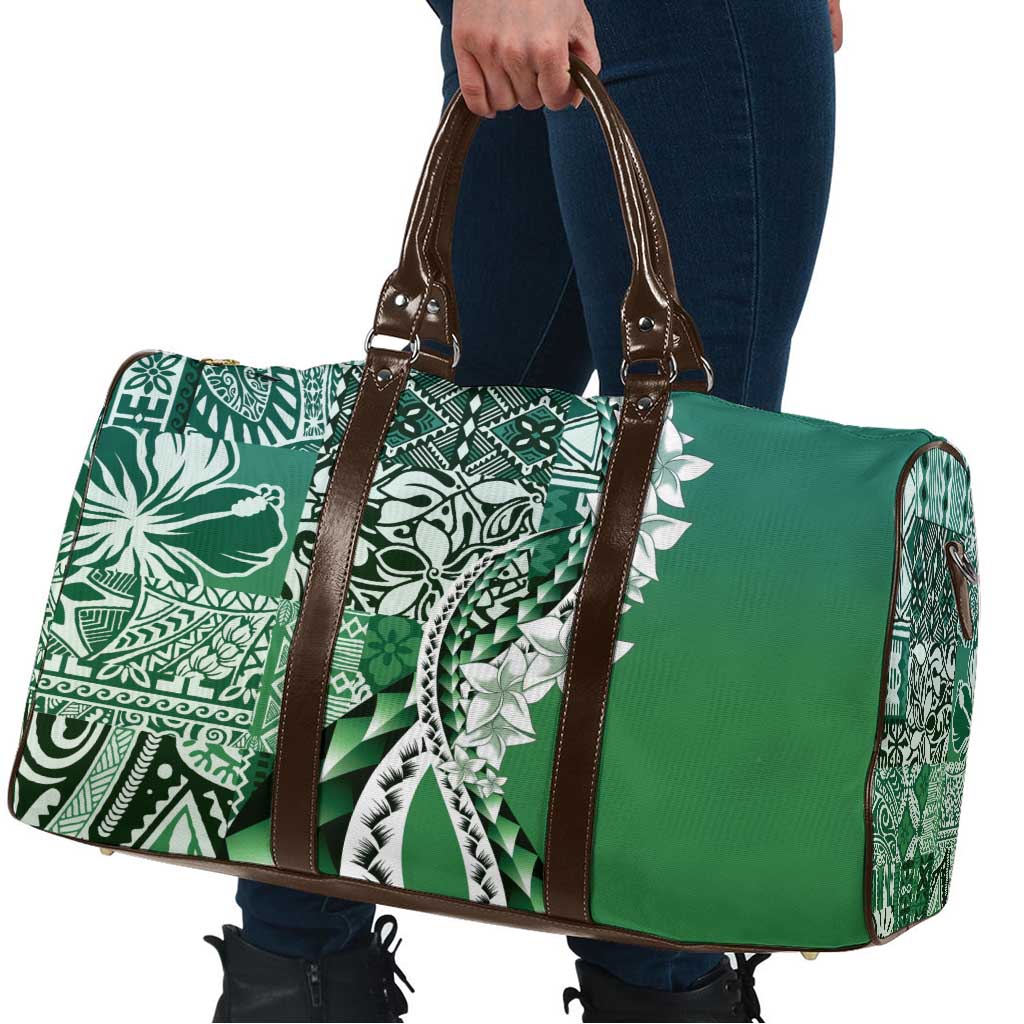 Aloha Vintage Plumeria Hawaiian Tapa Pattern Travel Bag Green Hawaiian Tapa Pattern - Polynesian Pride