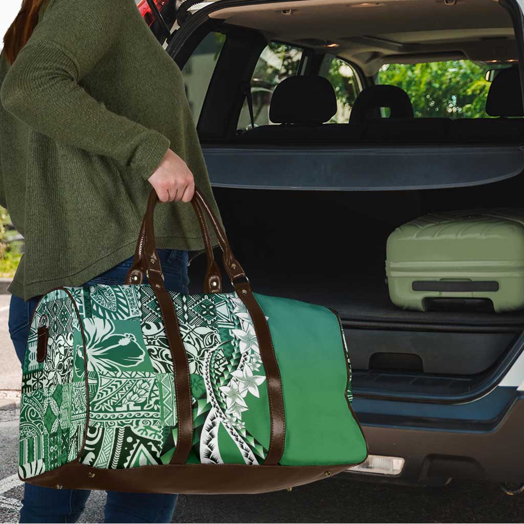 Aloha Vintage Plumeria Hawaiian Tapa Pattern Travel Bag Green Hawaiian Tapa Pattern - Polynesian Pride