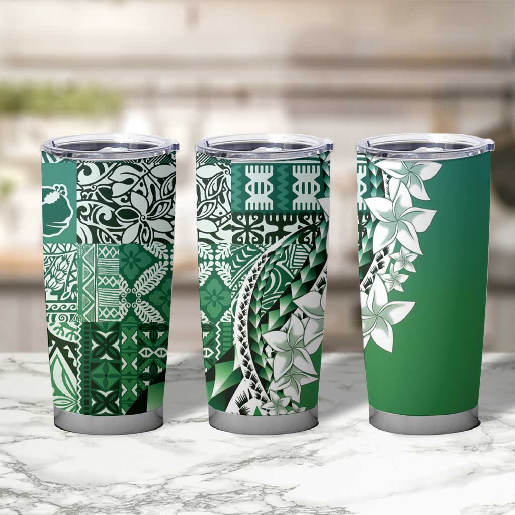 Aloha Vintage Plumeria Hawaiian Tapa Pattern Tumbler Cup Green Hawaiian Tapa Pattern - Polynesian Pride