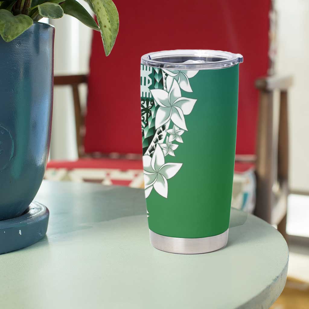 Aloha Vintage Plumeria Hawaiian Tapa Pattern Tumbler Cup Green Hawaiian Tapa Pattern - Polynesian Pride