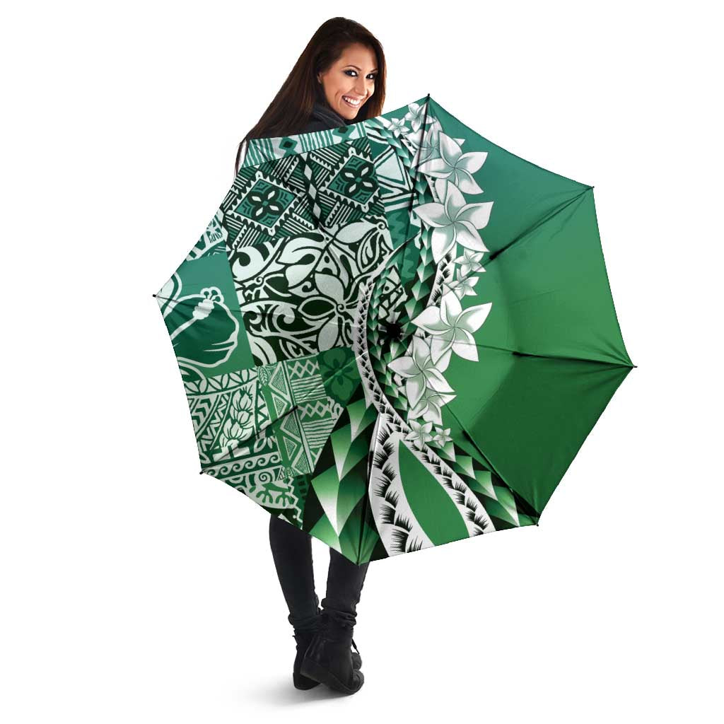 Aloha Vintage Plumeria Hawaiian Tapa Pattern Umbrella Green Hawaiian Tapa Pattern - Polynesian Pride