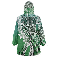 Aloha Vintage Plumeria Hawaiian Tapa Pattern Wearable Blanket Hoodie Green Hawaiian Tapa Pattern - Polynesian Pride
