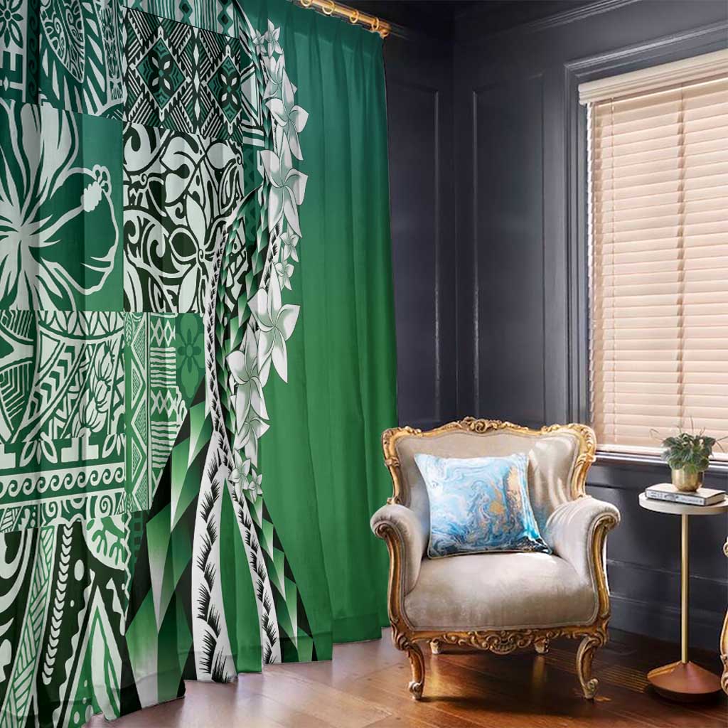 Aloha Vintage Plumeria Hawaiian Tapa Pattern Window Curtain Green Hawaiian Tapa Pattern - Polynesian Pride