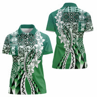 Aloha Vintage Plumeria Hawaiian Tapa Pattern Women Polo Shirt Green Hawaiian Tapa Pattern - Polynesian Pride