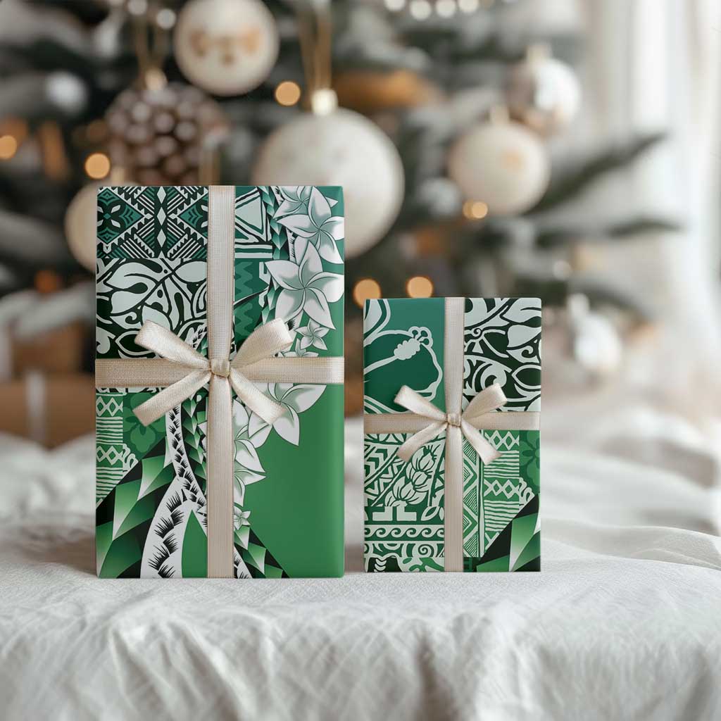 Aloha Vintage Plumeria Hawaiian Tapa Pattern Wrapping Paper Green Hawaiian Tapa Pattern - Polynesian Pride