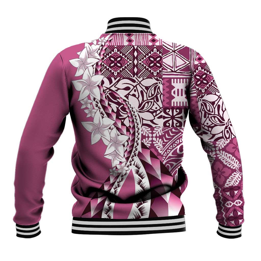 Aloha Vintage Plumeria Hawaiian Tapa Pattern Baseball Jacket Pink Hawaiian Tapa Pattern - Polynesian Pride