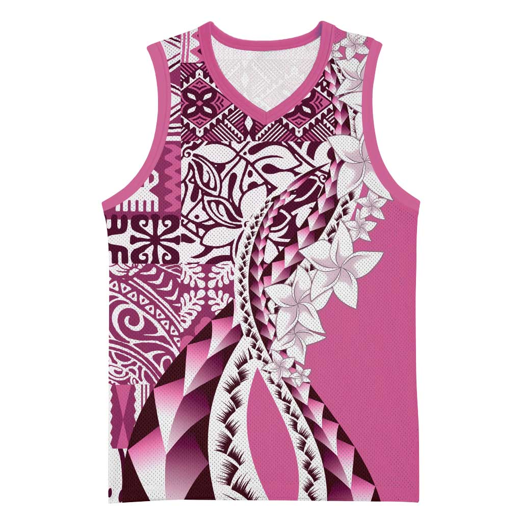 Aloha Vintage Plumeria Hawaiian Tapa Pattern Basketball Jersey Pink Hawaiian Tapa Pattern - Polynesian Pride