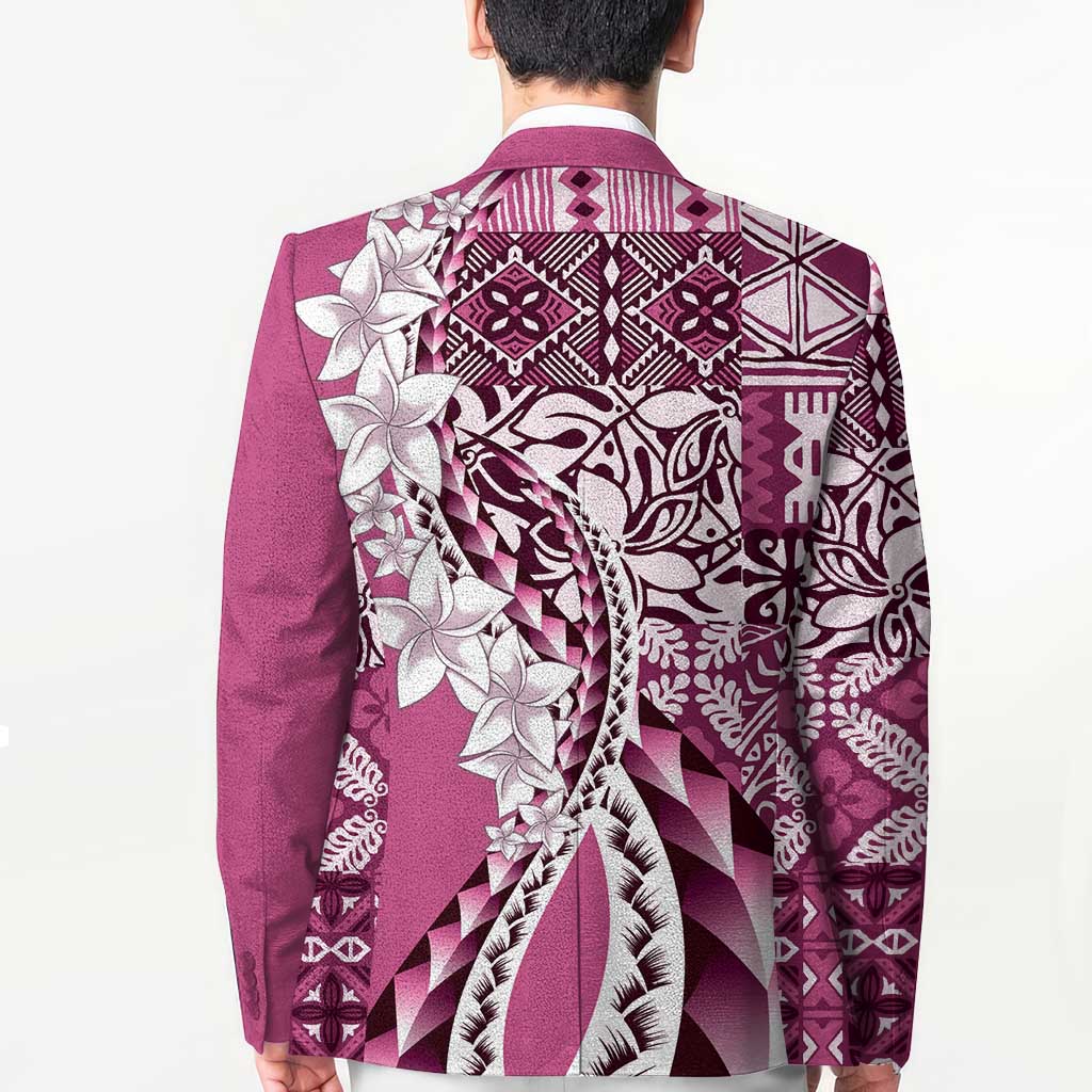 Aloha Vintage Plumeria Hawaiian Tapa Pattern Blazer Pink Hawaiian Tapa Pattern - Polynesian Pride