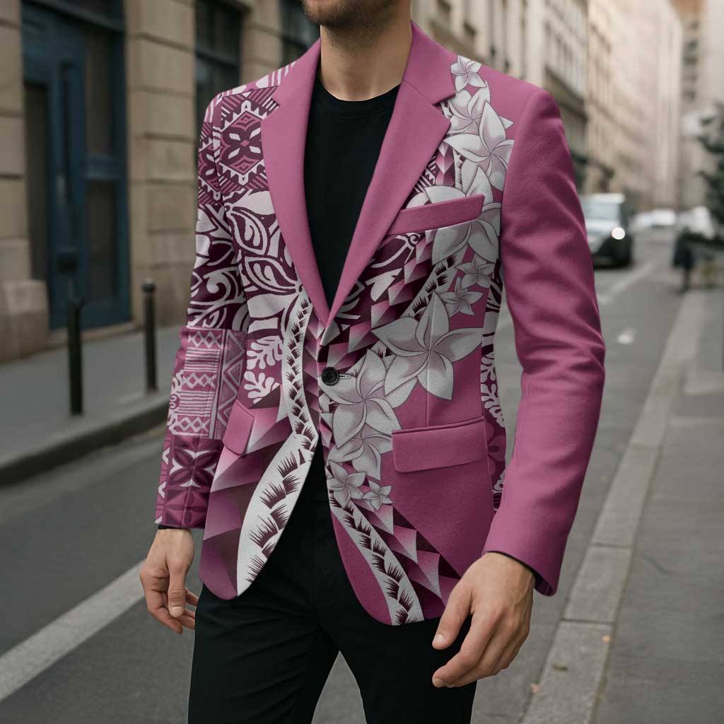 Aloha Vintage Plumeria Hawaiian Tapa Pattern Blazer Pink Hawaiian Tapa Pattern - Polynesian Pride