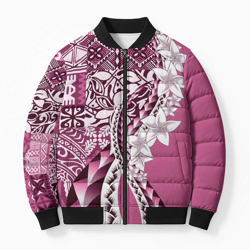 Aloha Vintage Plumeria Hawaiian Tapa Pattern Bomber Puffer Jacket Pink Hawaiian Tapa Pattern - Polynesian Pride