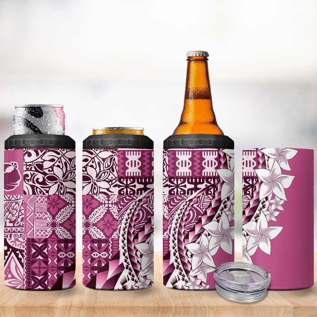 Aloha Vintage Plumeria Hawaiian Tapa Pattern 4 in 1 Can Cooler Tumbler Pink Hawaiian Tapa Pattern - Polynesian Pride