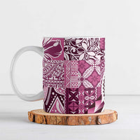 Aloha Vintage Plumeria Hawaiian Tapa Pattern Ceramic Mug Pink Hawaiian Tapa Pattern - Polynesian Pride
