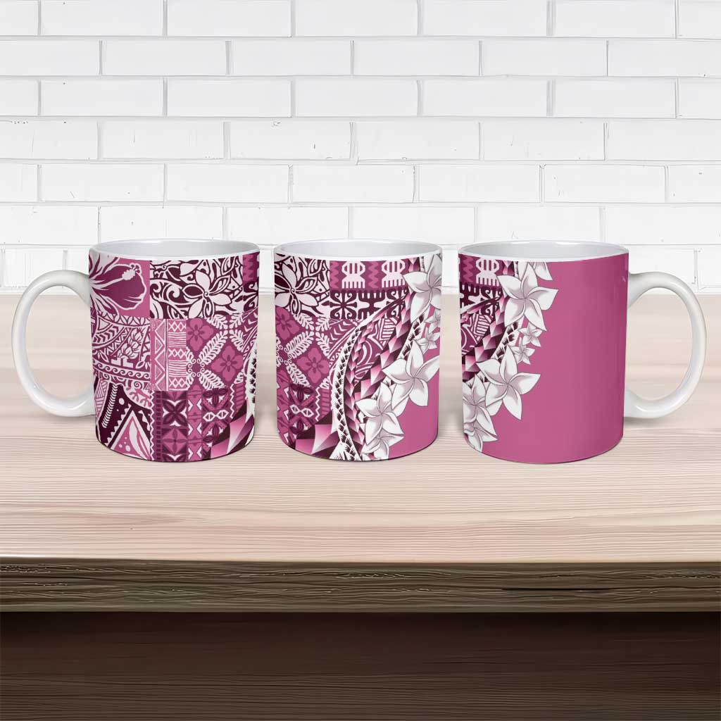 Aloha Vintage Plumeria Hawaiian Tapa Pattern Ceramic Mug Pink Hawaiian Tapa Pattern - Polynesian Pride